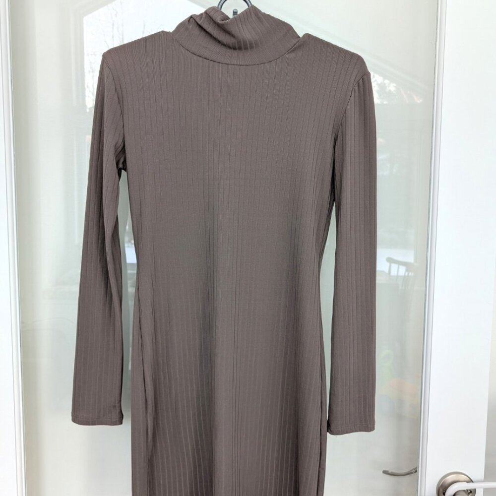 Capella Taupe Ribbed Long Sleeve Bodycon Mini Dress - Medium